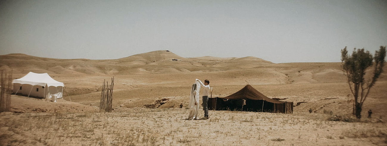 Morocco Wedding videographer filming elopement in the desert