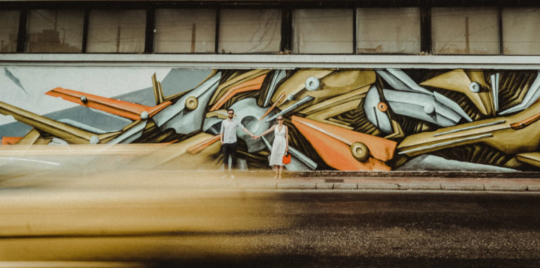 Athens Riviera Wedding Videographer filming couple Athens downtown