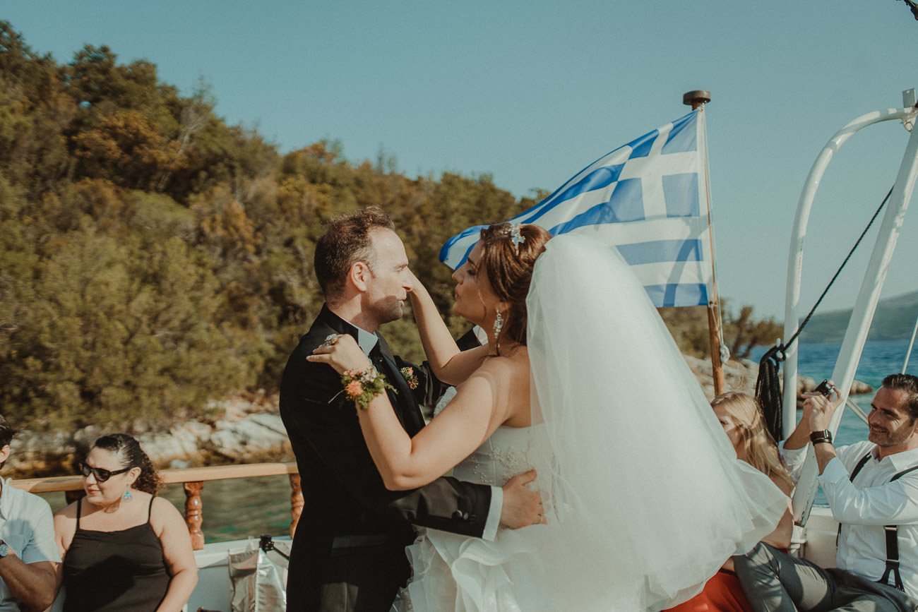 Lefkada wedding videographer filming couple dancing