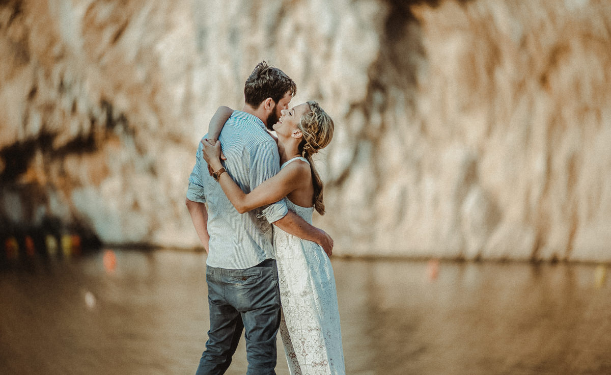 Athens Riviera Wedding Videographer filming prewedding in Lake Vouliagmeni
