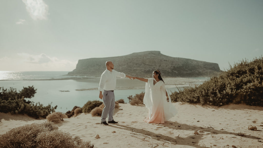 Crete Wedding Videographer filming a destination wedding in Balos Lagoon