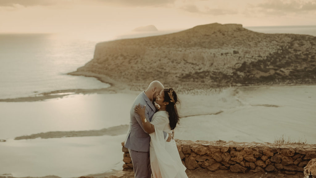Crete Wedding Videographer filming a destination wedding in Balos lagoon