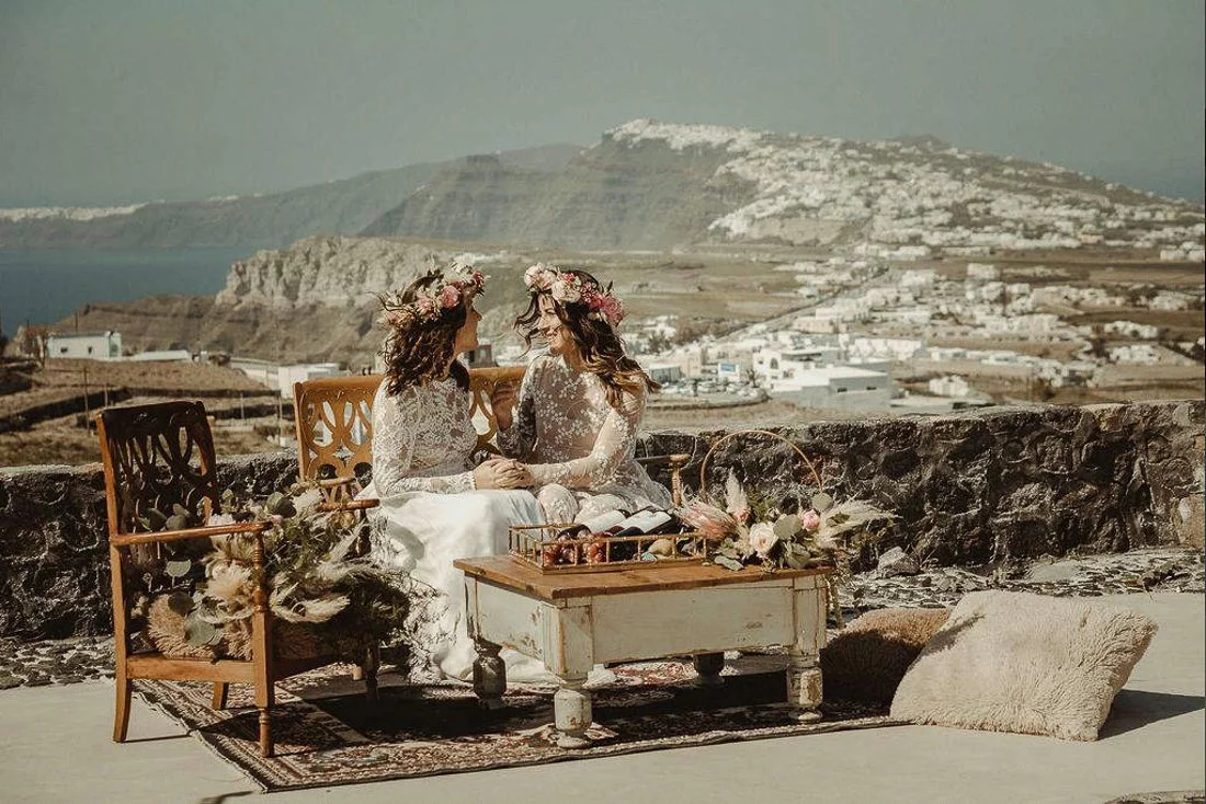 Vow renewal in Sant Antonio Vineyard, one of the best places to get married in Santorini Pyrgos