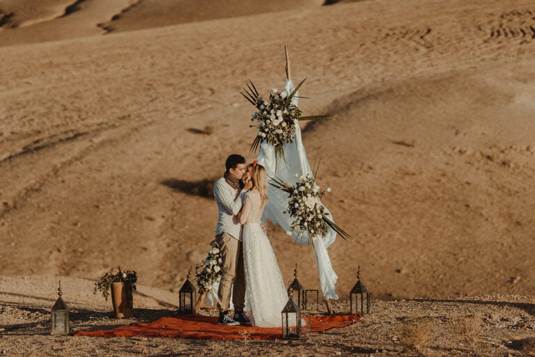 Bohemian Morocco Desert Elopement Ceremony in Agafay Desert