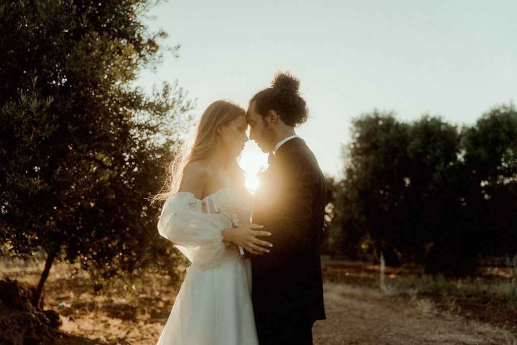 Puglia wedding Videographer Cinema of Poetry Filming wedding couple among the olive trees