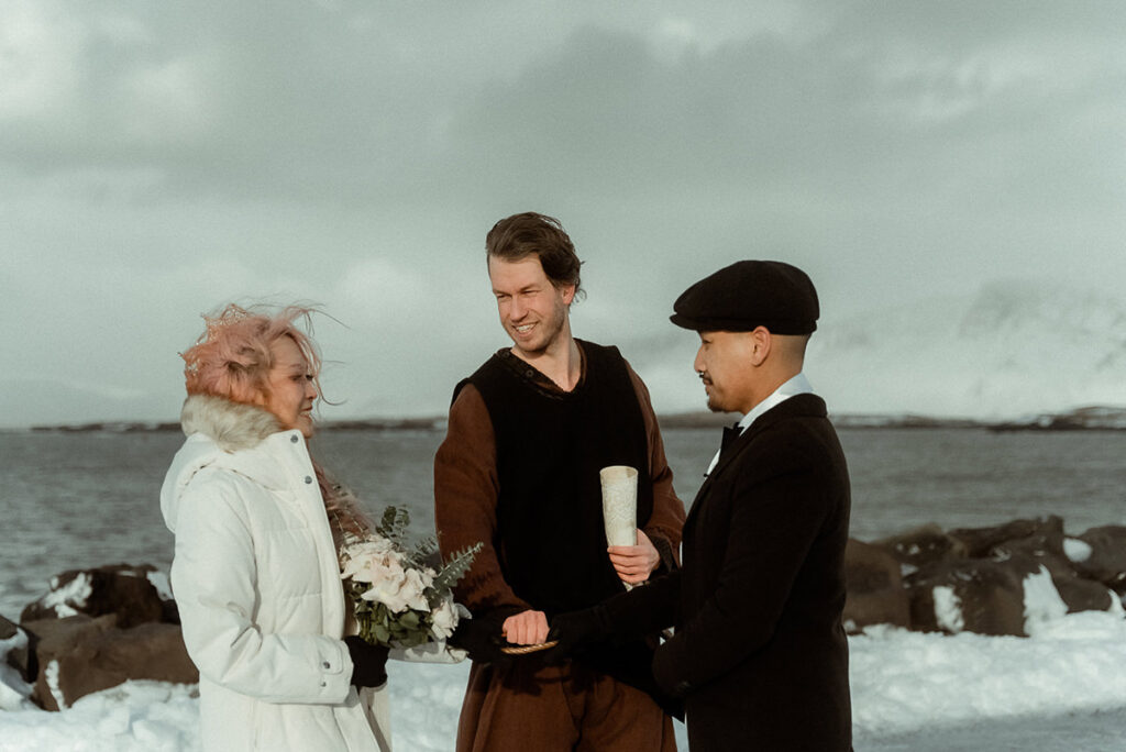 Pagan winter wedding in Iceland - hand fasting ceremony