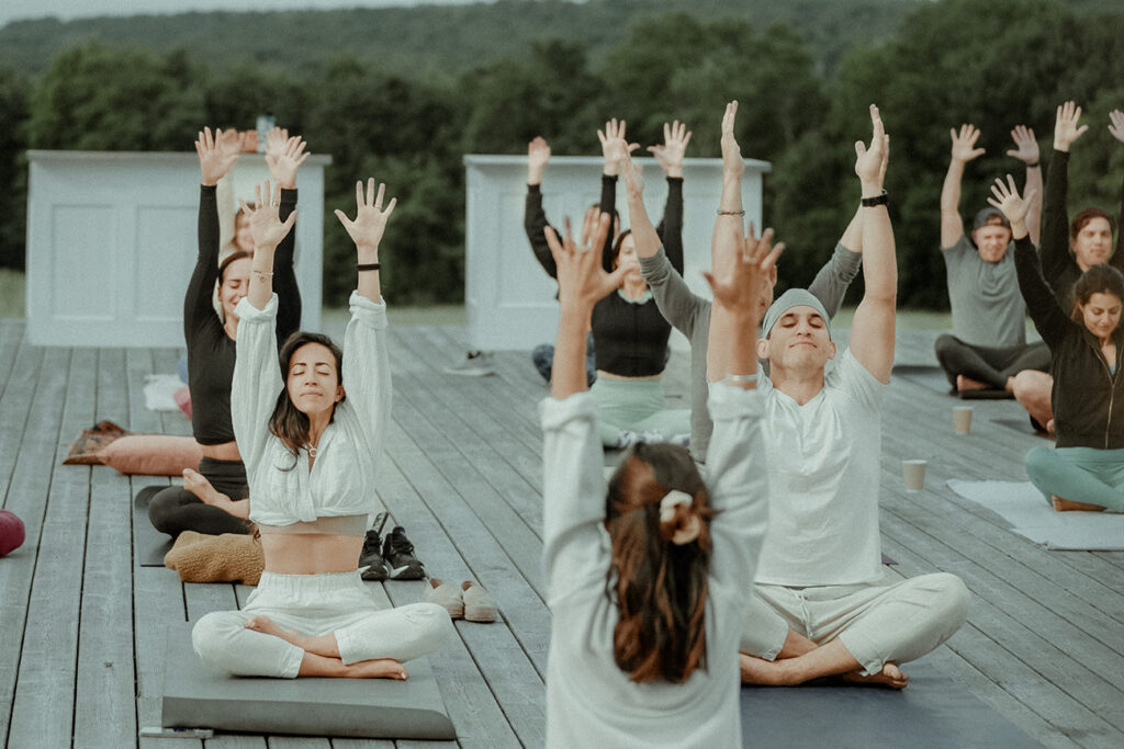 Outdoor Yoga Session in Gather Greene for the couple before their wedding in Upstate New York