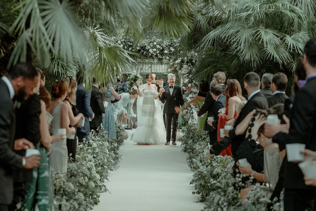 Ceremony exit by the couple in a Luxury destination wedding in Villa Astor in Sorrento