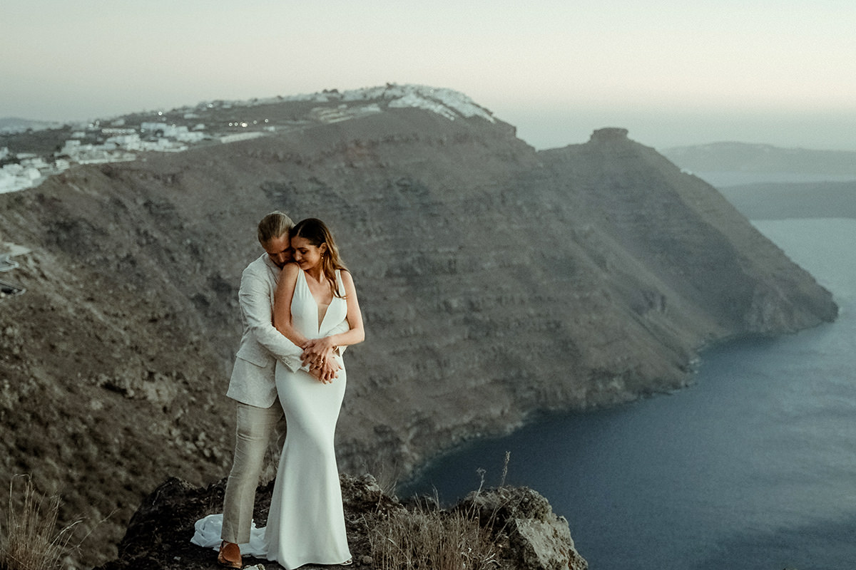 Couple eloping in Santorini Greece