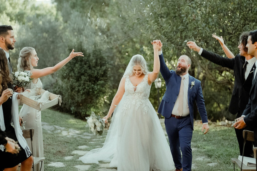 Intimate Wedding Ceremony exit in Tuscany Italy