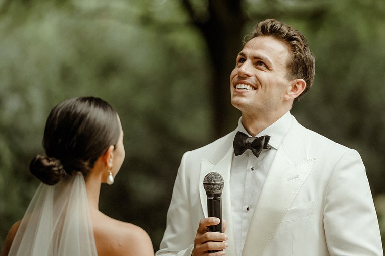 Groom getting emotional during his vows reading for a Castello Marchione Wedding in Puglia