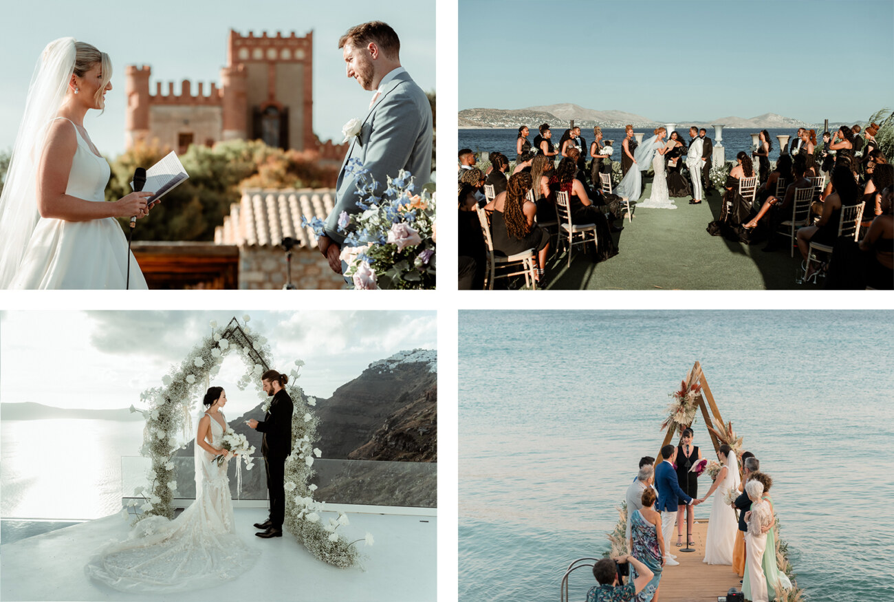 How to Plan a Destination Wedding in Greece, What to Know Before You Begin 7 Four different ceremony setups in different locations in Greece to illustrate how to plan a destination wedding in Greece