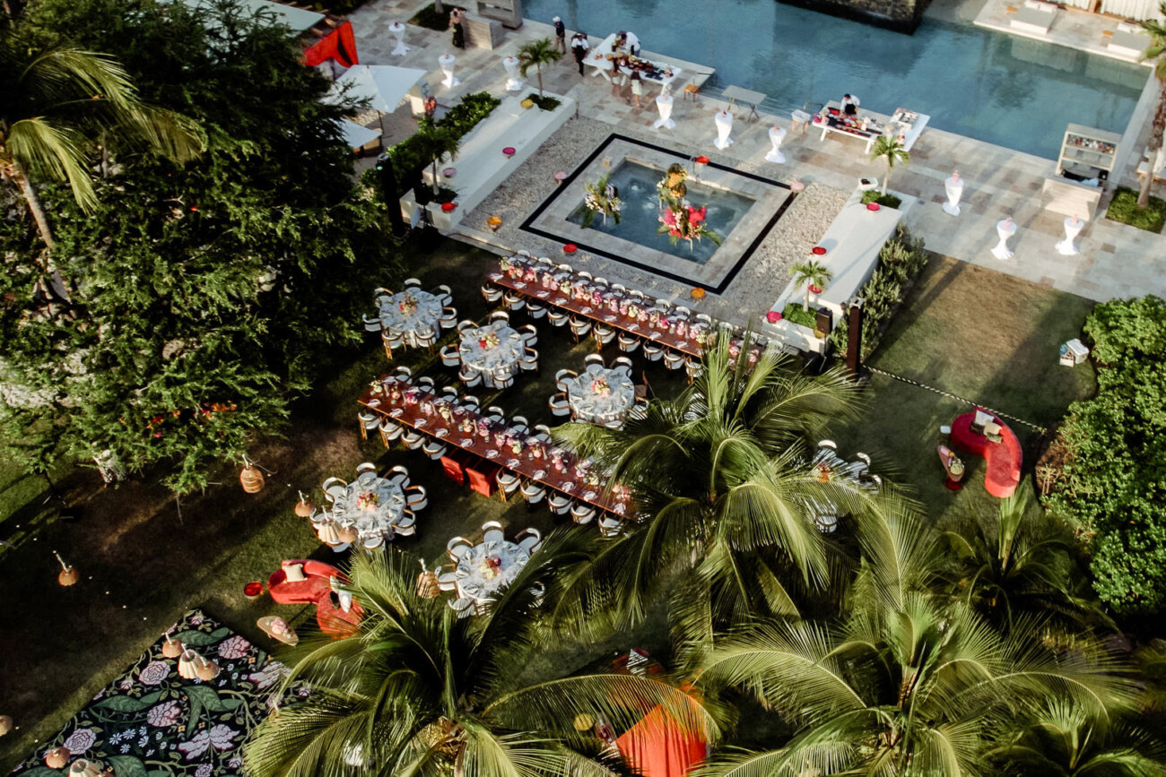 Elegant wedding dinner setup at the St Regis Punta Mita for a Luxury Indian Wedding in Mexico