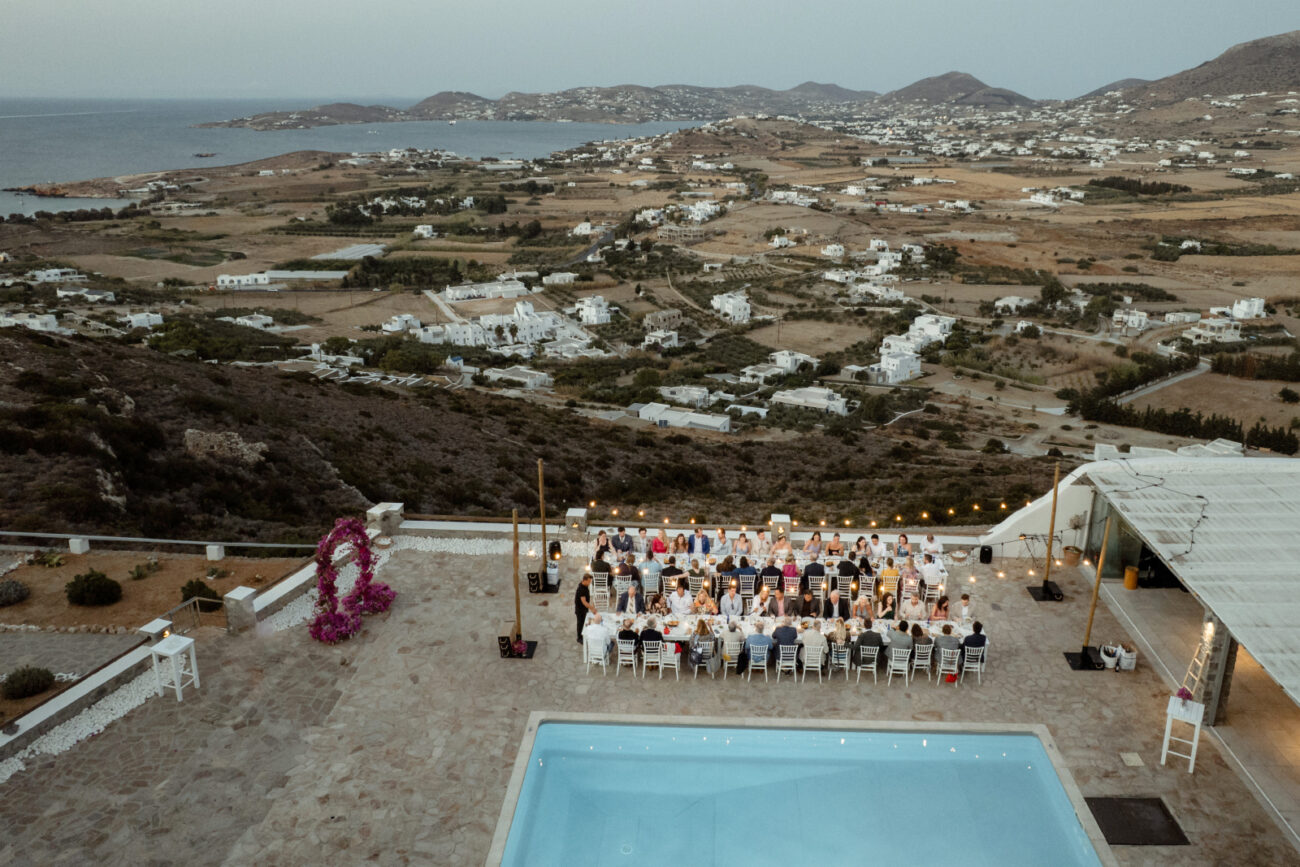 Welcome dinner during a multi-day destination wedding in Greece