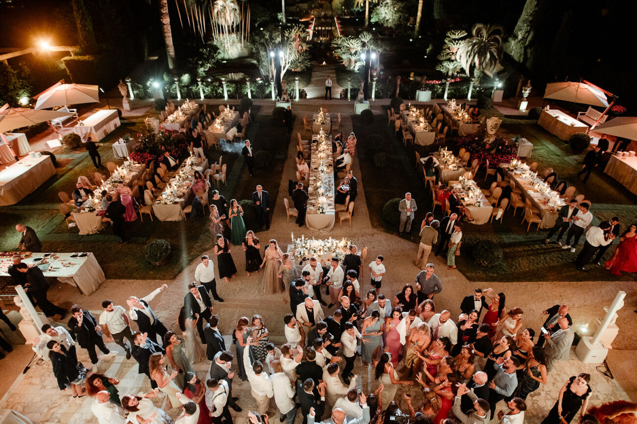 South of France destination wedding budget at Villa Ephrussi with dinner lighting and party
