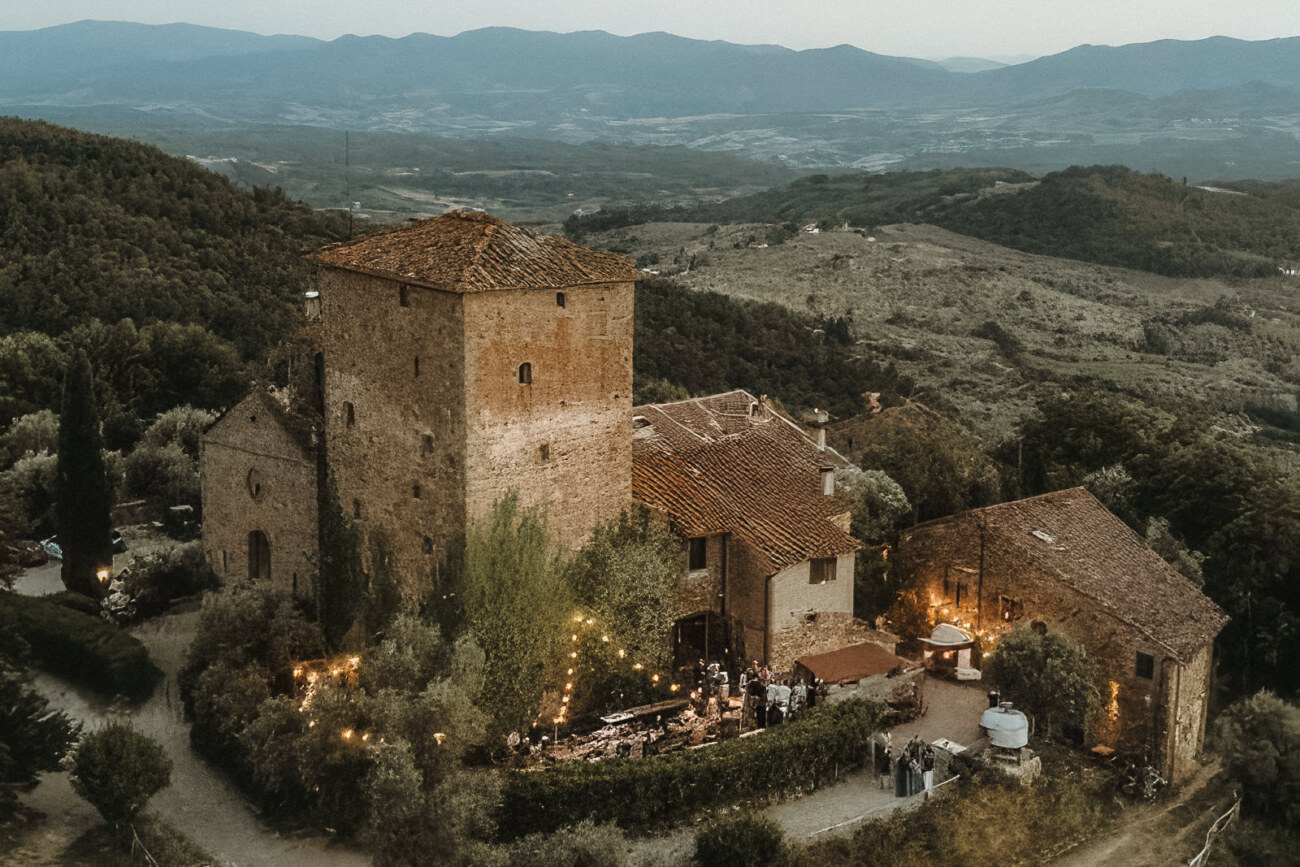 Aerial view of Castello di Ristonchi, one of the best wedding venues in Tuscany