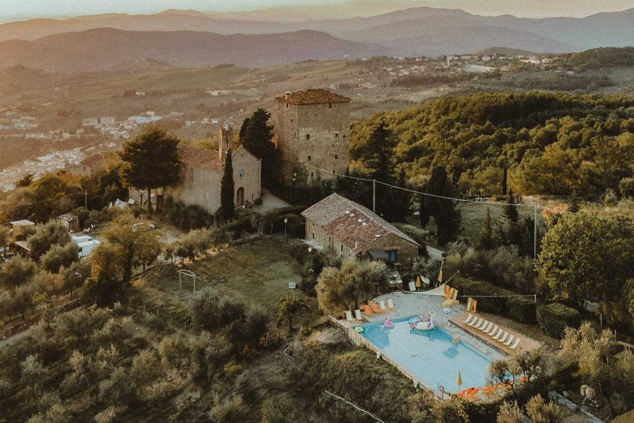 Aerial view of Castello di Ristonchi featuring the pool